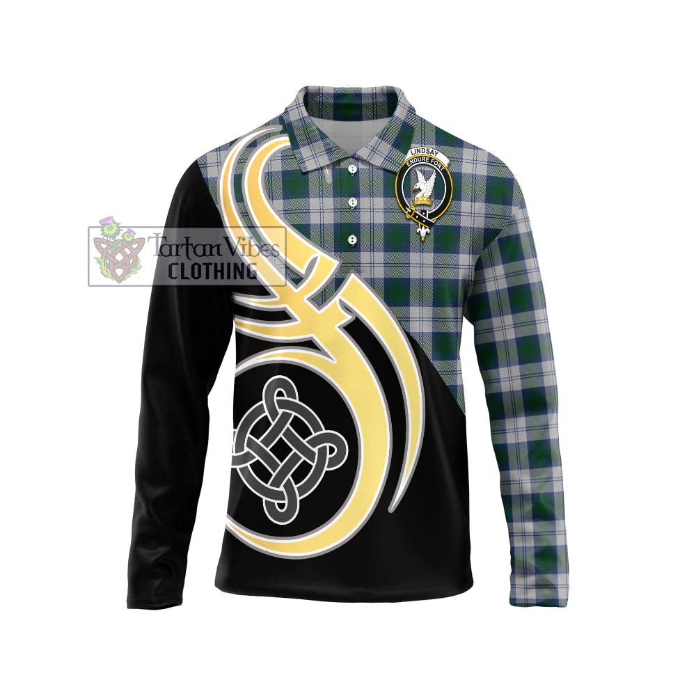 Tartan Vibes Clothing Lindsay Dress Tartan Long Sleeve Polo Shirt with Family Crest and Celtic Symbol Style