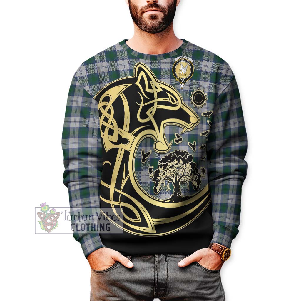 Tartan Vibes Clothing Lindsay Dress Tartan Sweatshirt with Family Crest Celtic Wolf Style