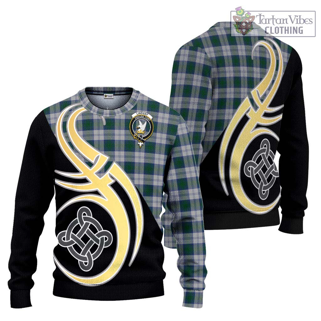 Lindsay Dress Tartan Knitted Sweater with Family Crest and Celtic Symbol Style Unisex - Tartan Vibes Clothing