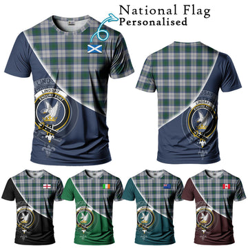 Lindsay Dress Tartan T-Shirt with Personalised National Flag and Family Crest Half Style