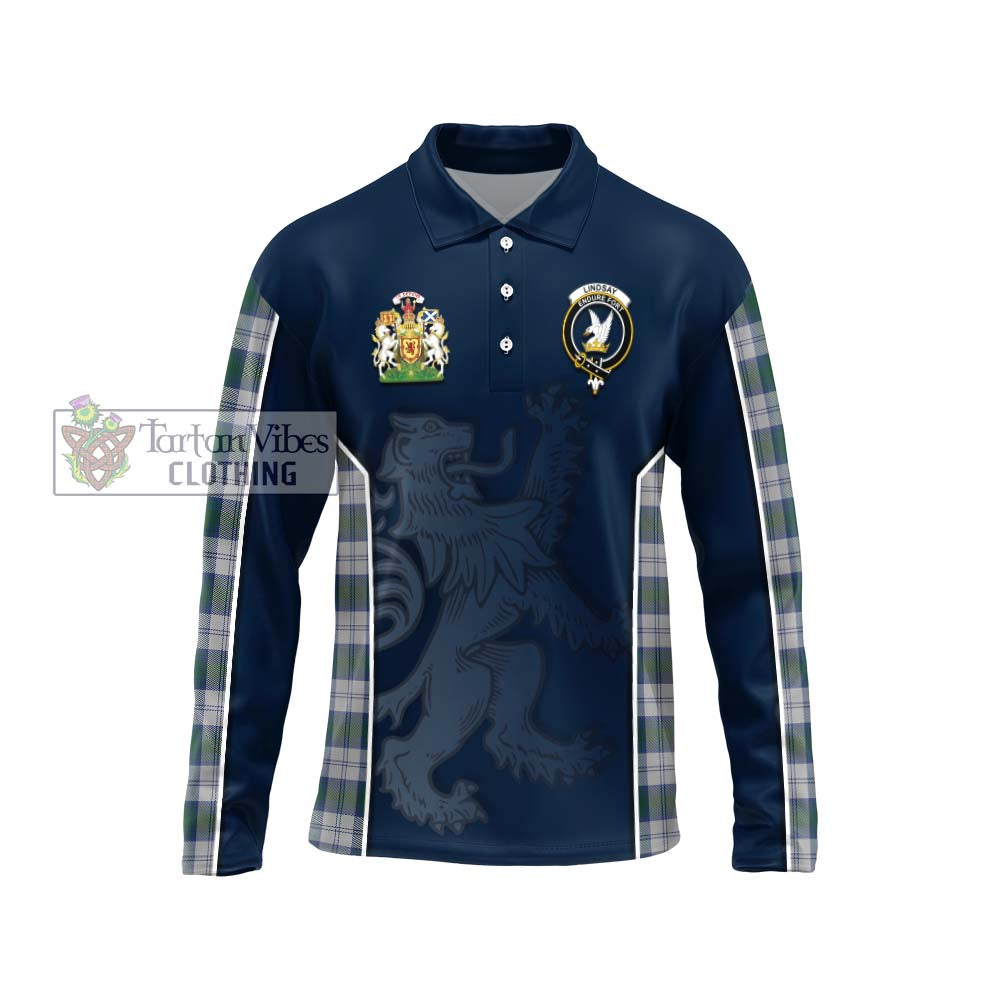 Lindsay Dress Tartan Long Sleeve Polo Shirt with Family Crest and Lion Rampant Vibes Sport Style Unisex - Tartan Vibes Clothing