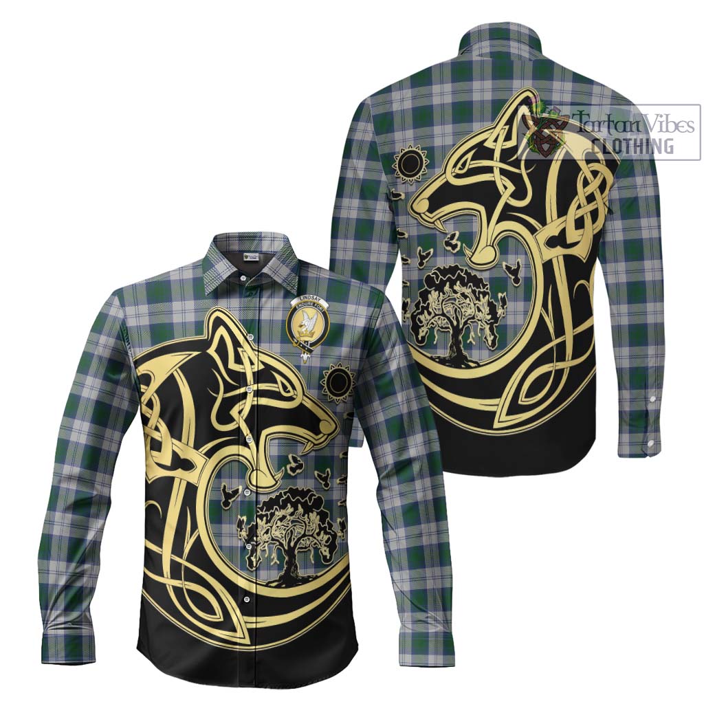 Tartan Vibes Clothing Lindsay Dress Tartan Long Sleeve Button Shirt with Family Crest Celtic Wolf Style