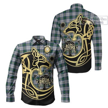 Lindsay Dress Tartan Long Sleeve Button Shirt with Family Crest Celtic Wolf Style