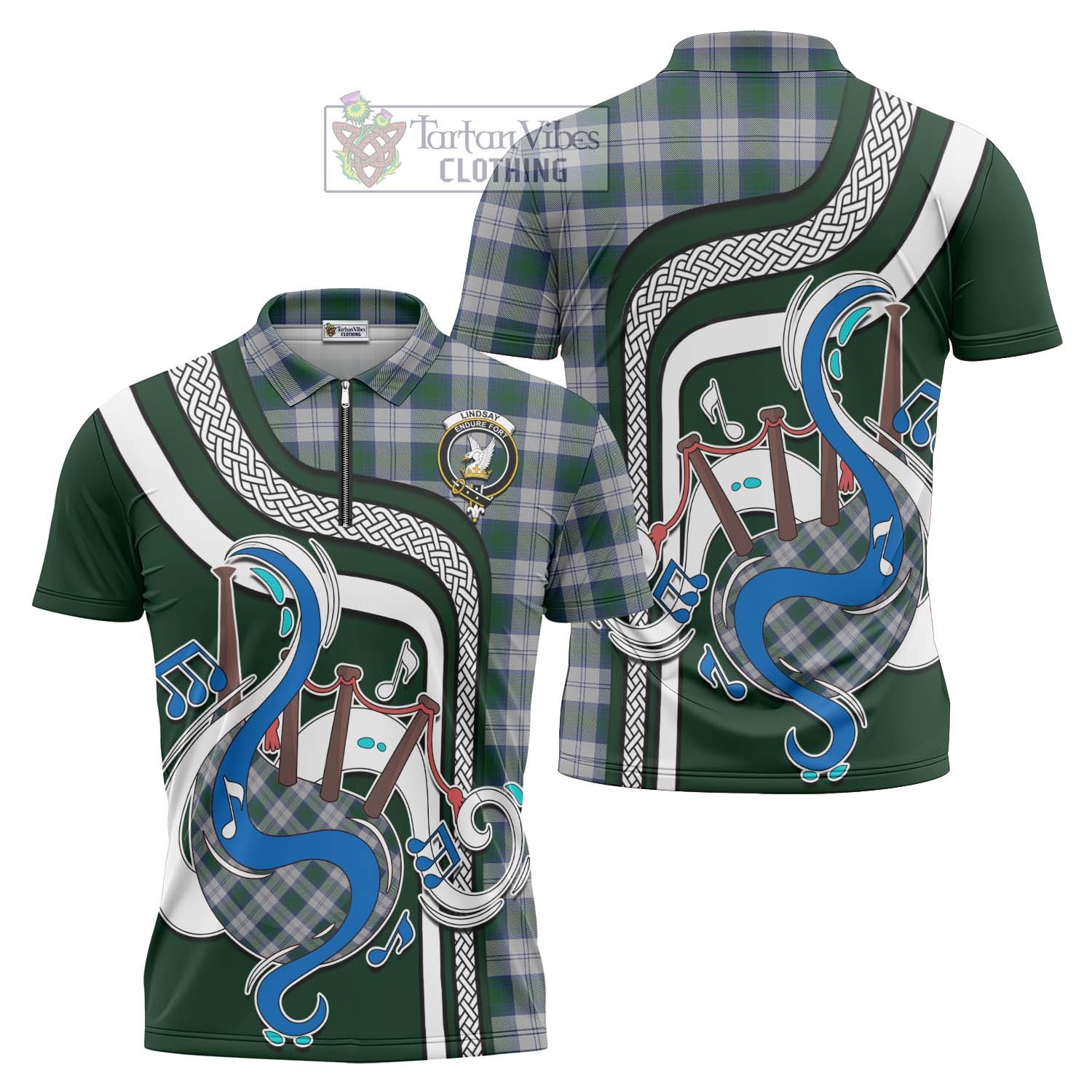 Tartan Vibes Clothing Lindsay Dress Tartan Zipper Polo Shirt with Epic Bagpipe Style