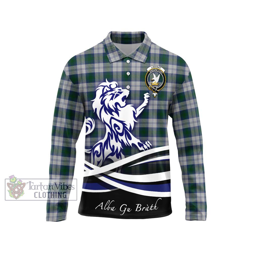 Lindsay Dress Tartan Long Sleeve Polo Shirt with Alba Gu Brath Regal Lion Emblem Unisex - Tartanvibesclothing Shop