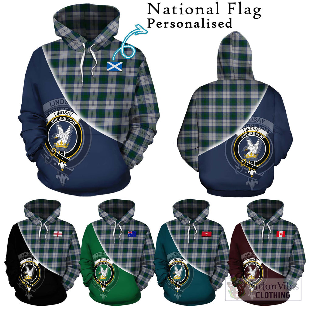 Lindsay Dress Tartan Hoodie with Personalised National Flag and Family Crest Half Style Zip Hoodie - Tartanvibesclothing Shop