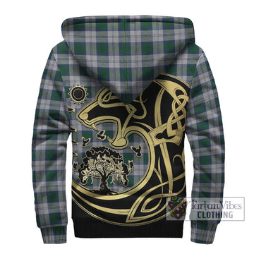 Lindsay Dress Tartan Sherpa Hoodie with Family Crest Celtic Wolf Style