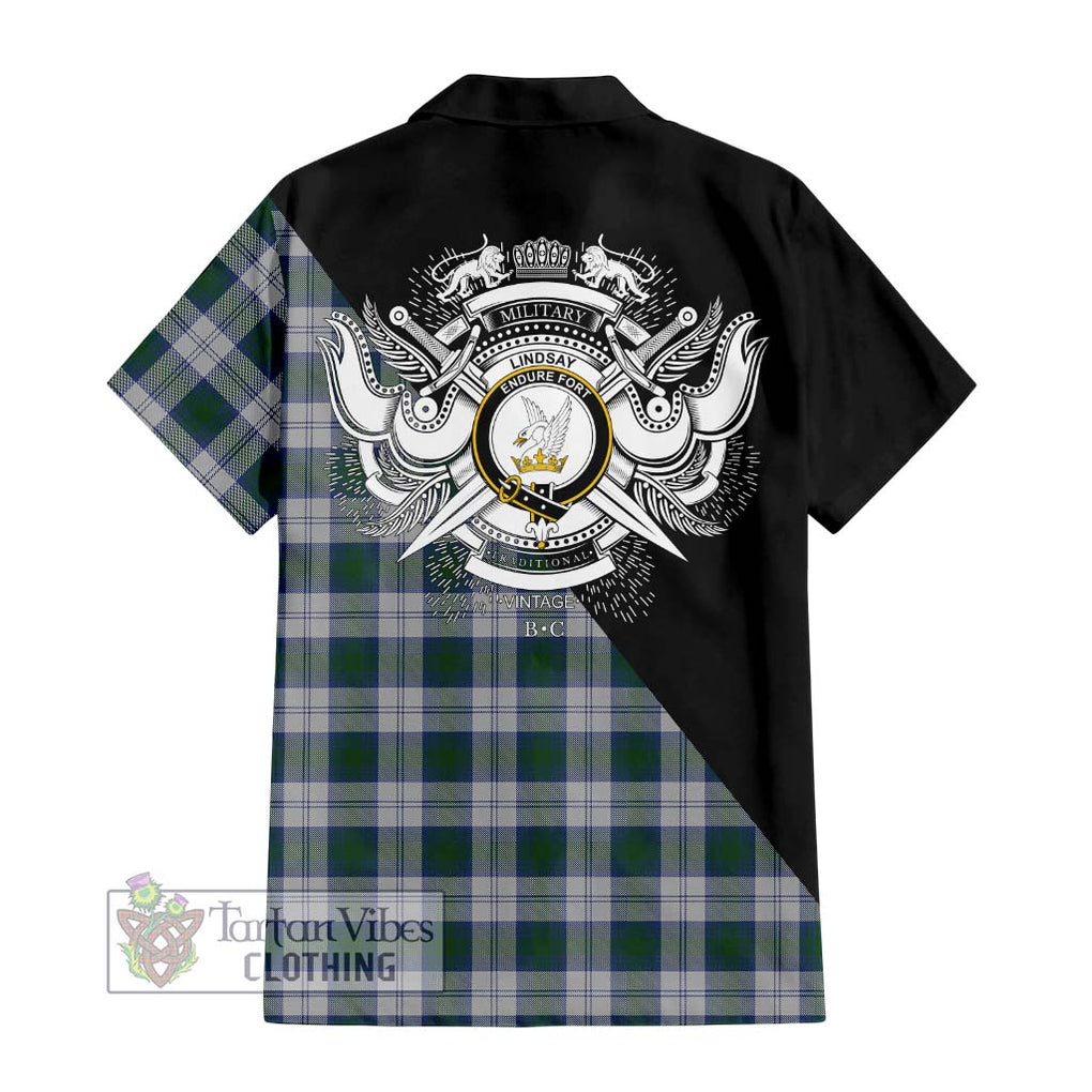 Lindsay Dress Tartan Short Sleeve Button Shirt with Family Crest and Military Logo Style - Tartanvibesclothing Shop