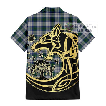 Lindsay Dress Tartan Short Sleeve Button Shirt with Family Crest Celtic Wolf Style