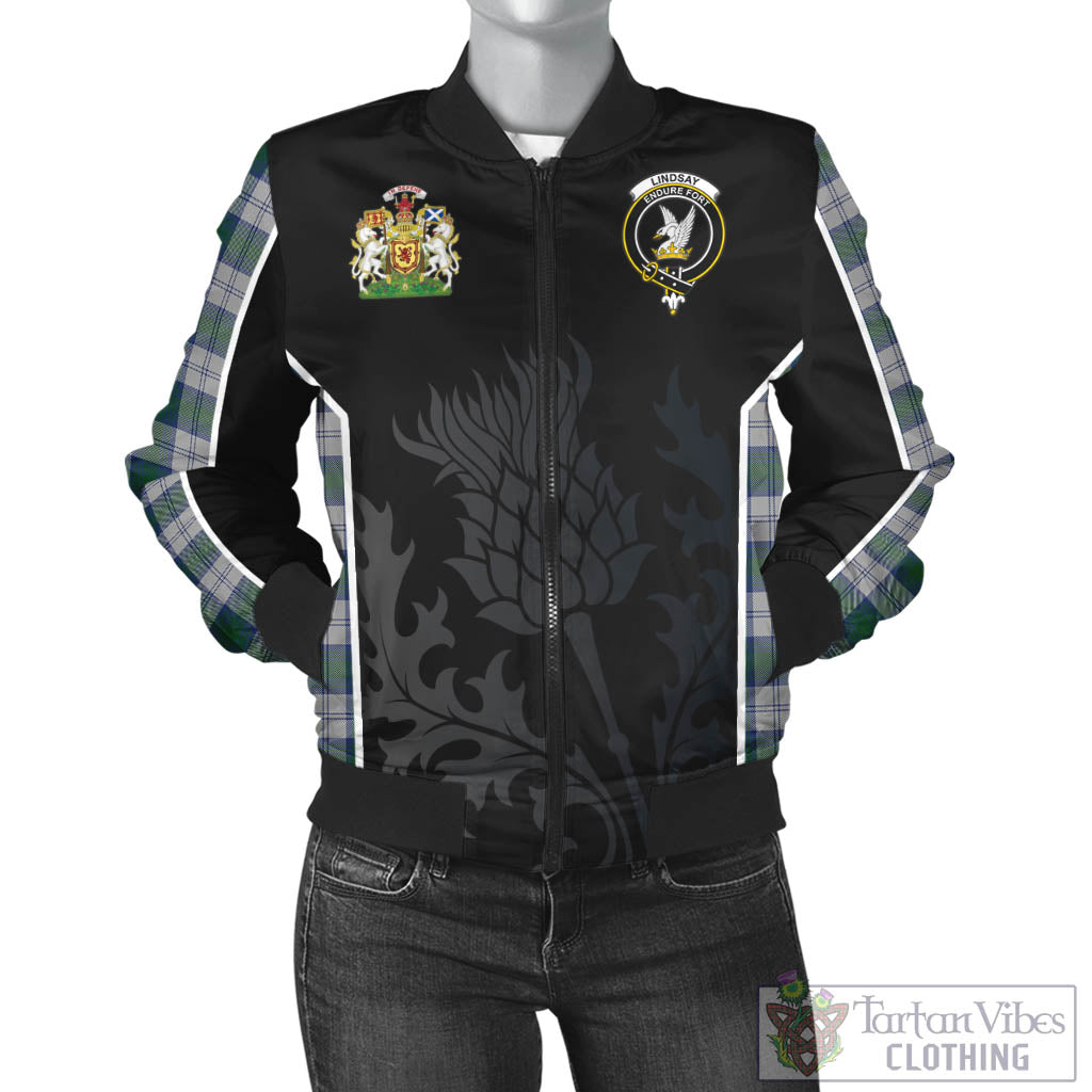 Tartan Vibes Clothing Lindsay Dress Tartan Bomber Jacket with Family Crest and Scottish Thistle Vibes Sport Style