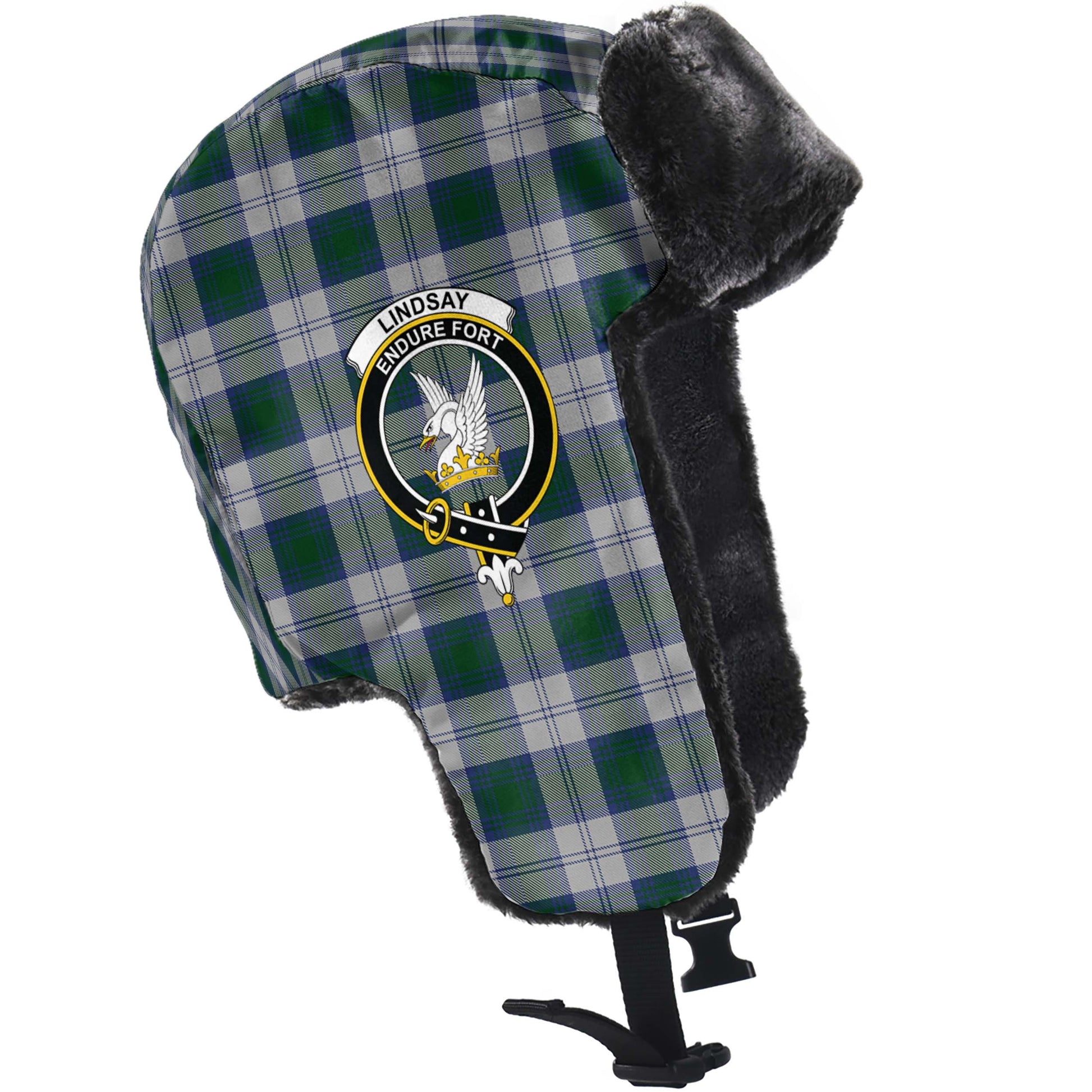 Lindsay Dress Tartan Winter Trapper Hat with Family Crest - Tartanvibesclothing