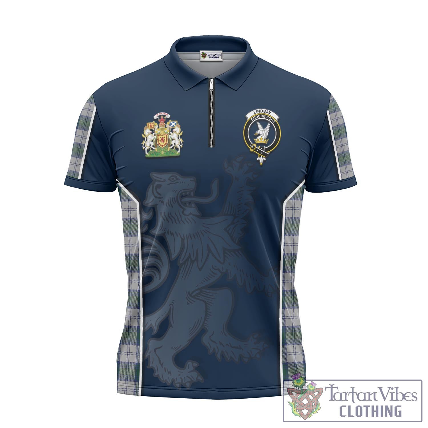 Tartan Vibes Clothing Lindsay Dress Tartan Zipper Polo Shirt with Family Crest and Lion Rampant Vibes Sport Style