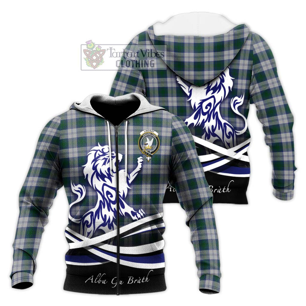 Lindsay Dress Tartan Knitted Hoodie with Alba Gu Brath Regal Lion Emblem Unisex Knitted Zip Hoodie - Tartanvibesclothing Shop