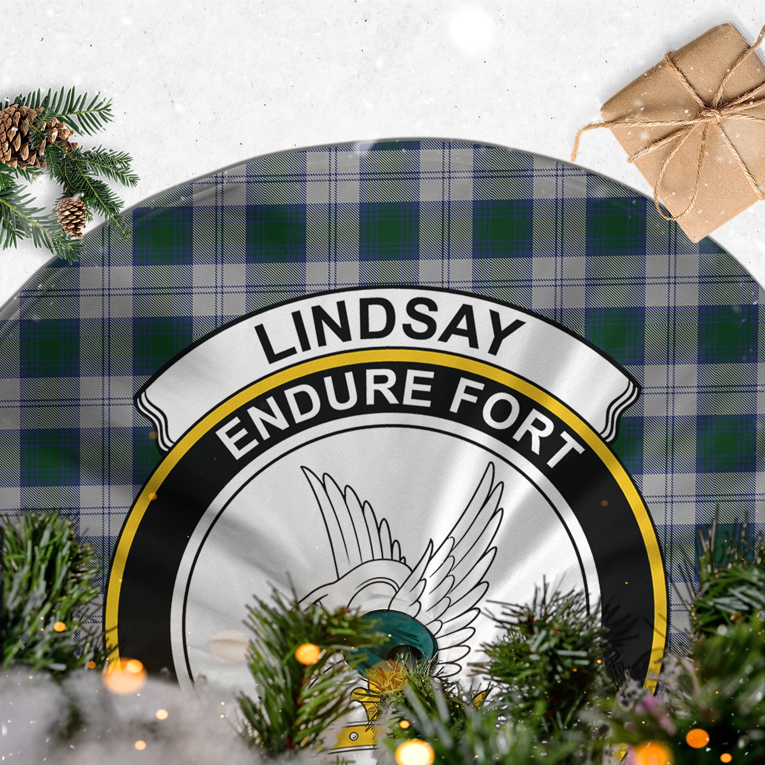 Lindsay Dress Tartan Christmas Tree Skirt with Family Crest - Tartanvibesclothing