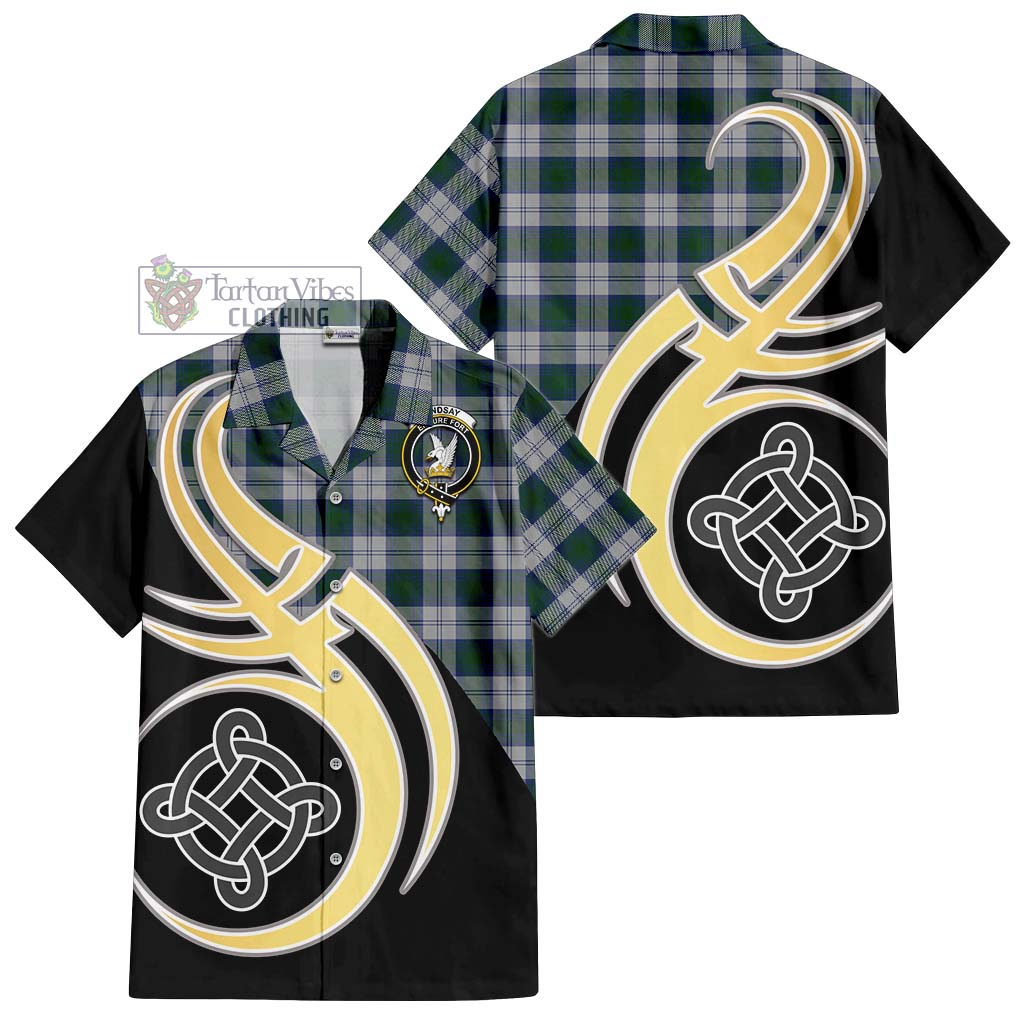 Lindsay Dress Tartan Short Sleeve Button Shirt with Family Crest and Celtic Symbol Style - Tartan Vibes Clothing