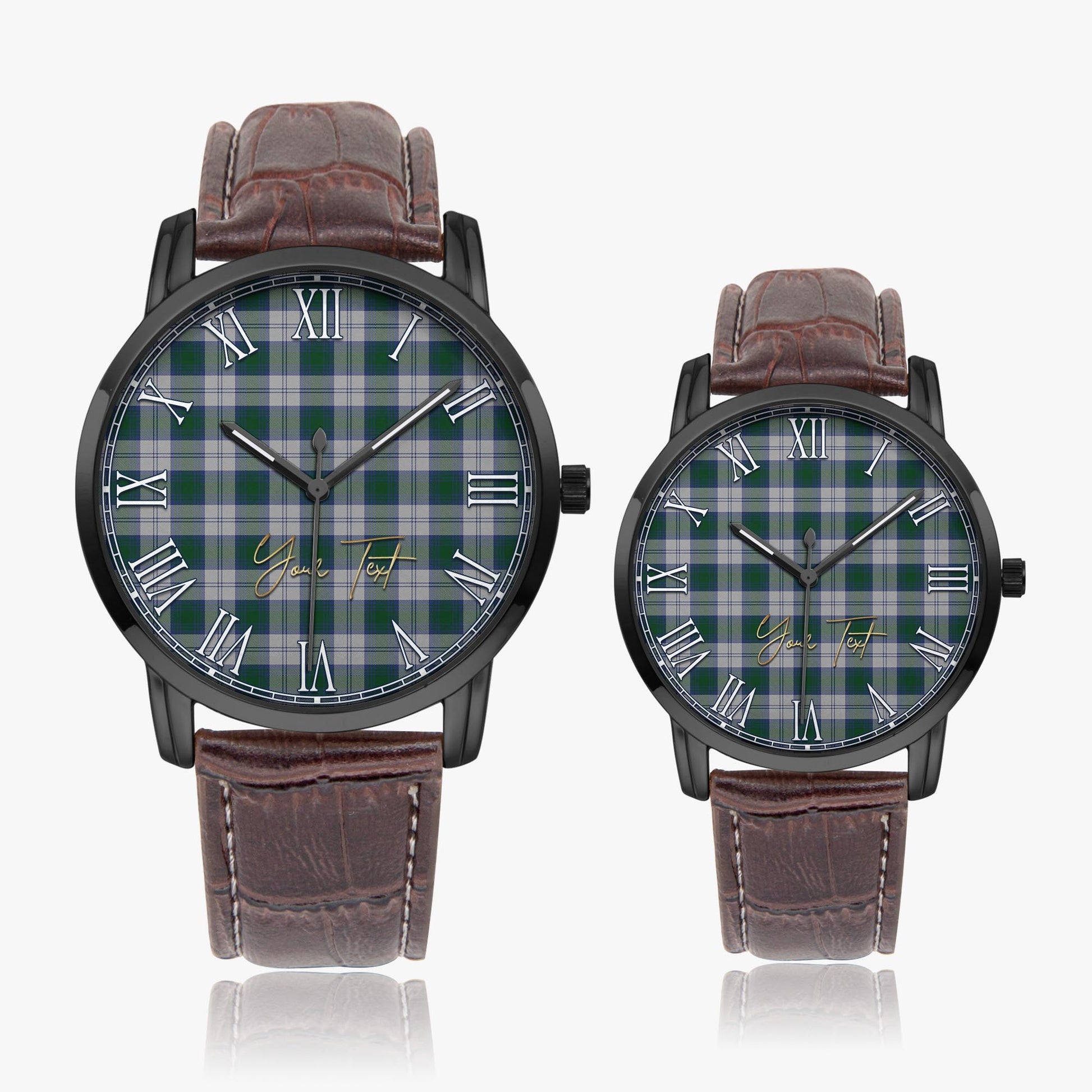 Lindsay Dress Tartan Personalized Your Text Leather Trap Quartz Watch Wide Type Black Case With Brown Leather Strap - Tartanvibesclothing