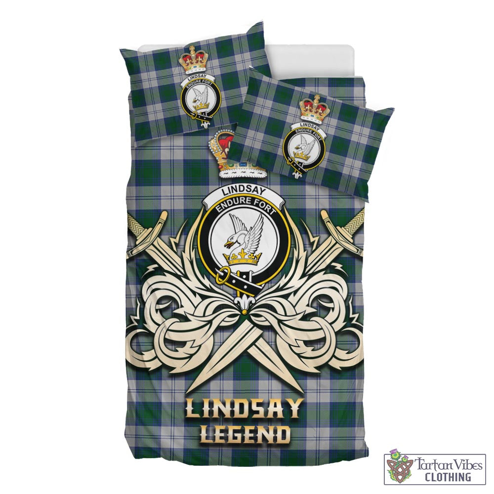 Tartan Vibes Clothing Lindsay Dress Tartan Bedding Set with Clan Crest and the Golden Sword of Courageous Legacy