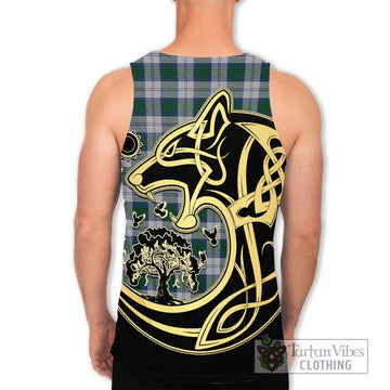 Lindsay Dress Tartan Men's Tank Top with Family Crest Celtic Wolf Style