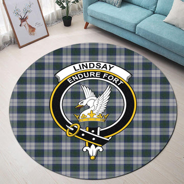 Lindsay Dress Tartan Round Rug with Family Crest