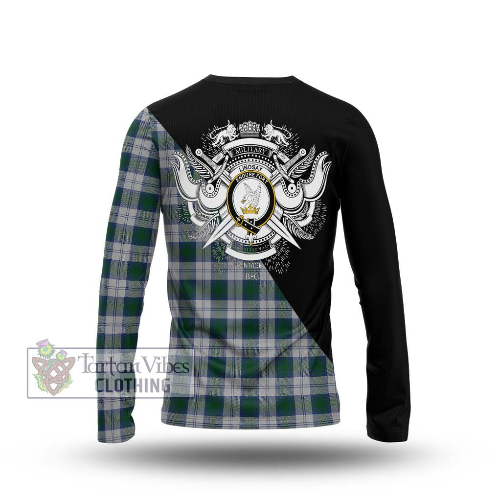 Lindsay Dress Tartan Long Sleeve T-Shirt with Family Crest and Military Logo Style - Tartanvibesclothing Shop