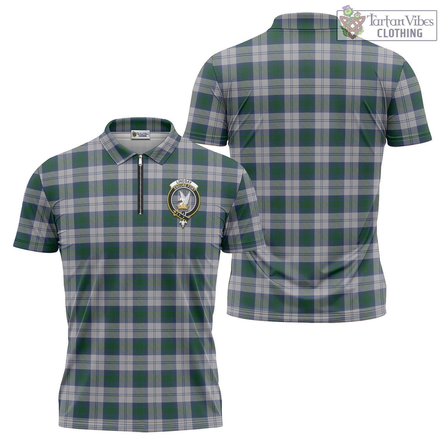 Tartan Vibes Clothing Lindsay Dress Tartan Zipper Polo Shirt with Family Crest