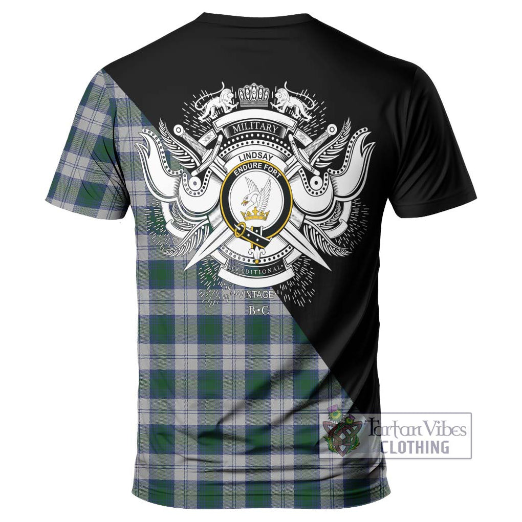 Lindsay Dress Tartan T-Shirt with Family Crest and Military Logo Style - Tartanvibesclothing Shop