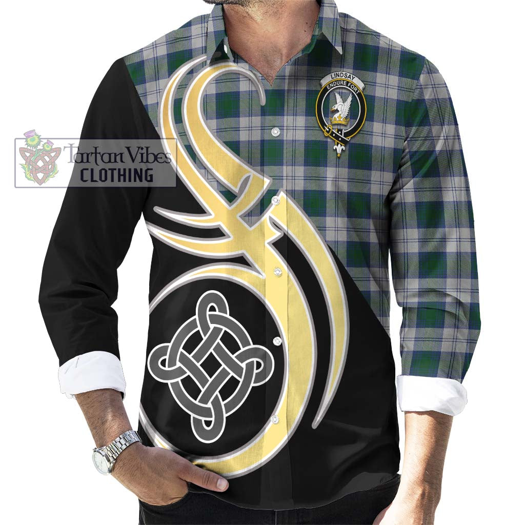 Lindsay Dress Tartan Long Sleeve Button Shirt with Family Crest and Celtic Symbol Style - Tartan Vibes Clothing