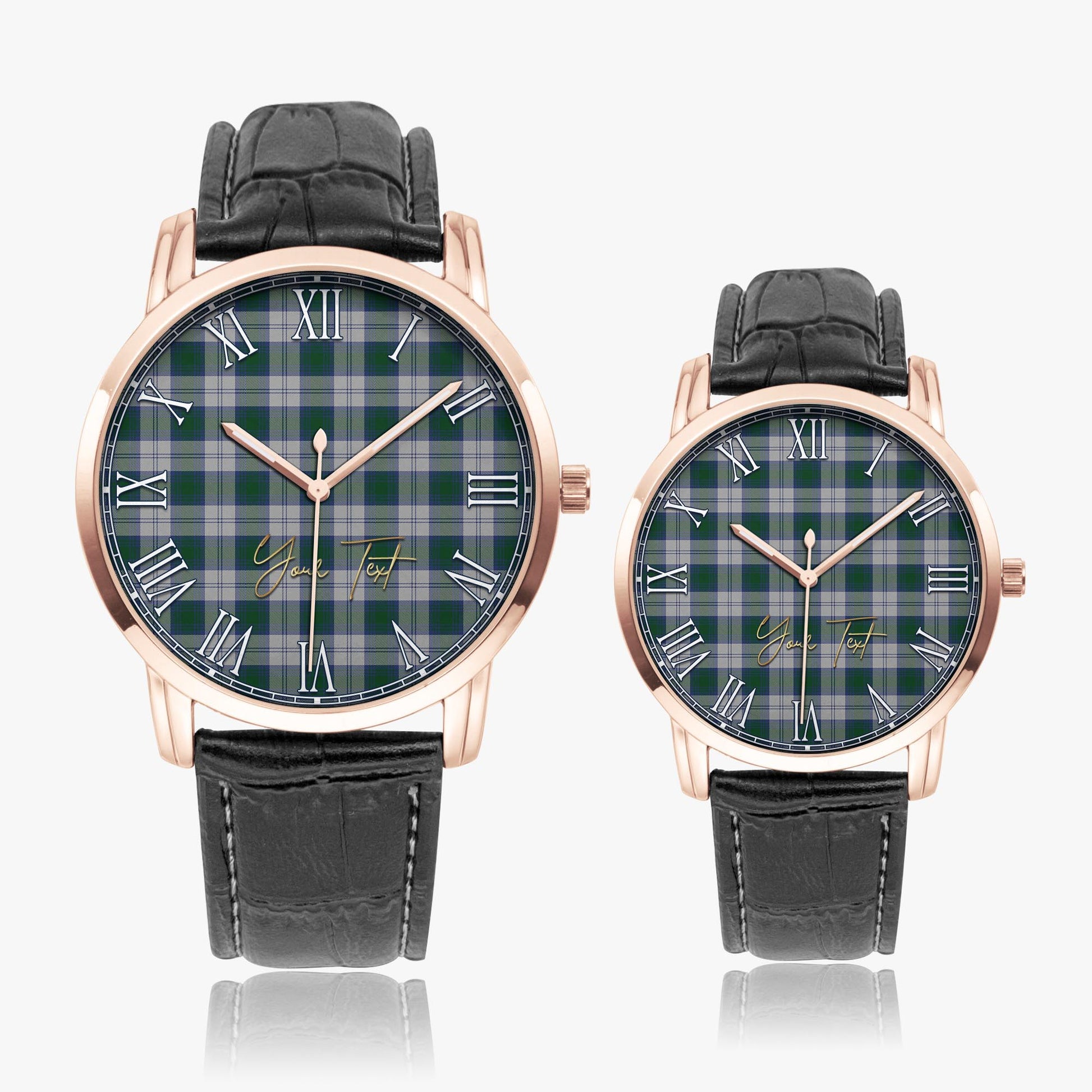 Lindsay Dress Tartan Personalized Your Text Leather Trap Quartz Watch Wide Type Rose Gold Case With Black Leather Strap - Tartanvibesclothing