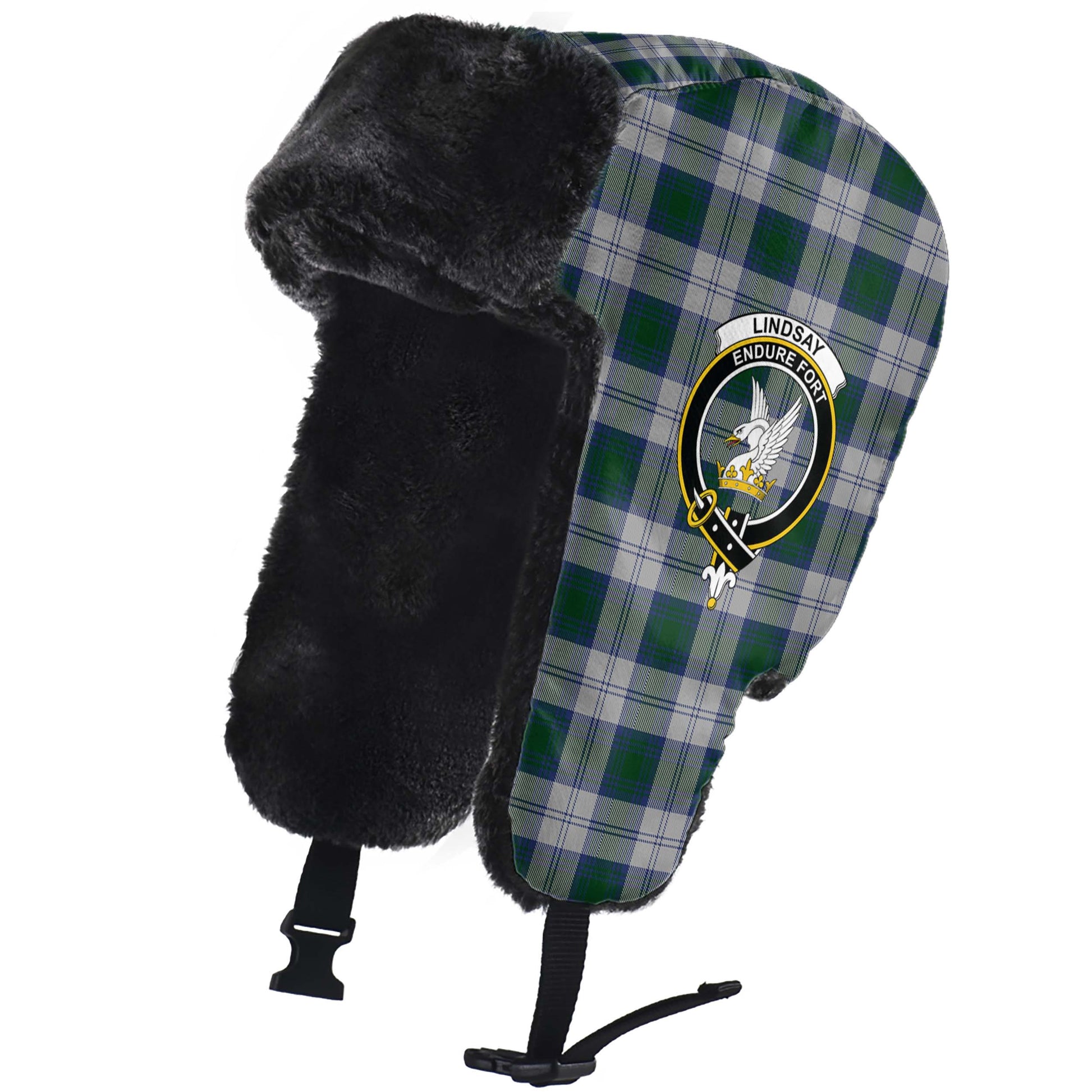 Lindsay Dress Tartan Winter Trapper Hat with Family Crest - Tartanvibesclothing