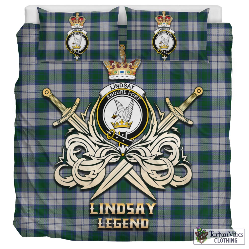 Tartan Vibes Clothing Lindsay Dress Tartan Bedding Set with Clan Crest and the Golden Sword of Courageous Legacy