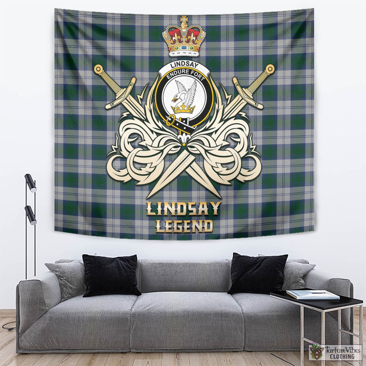 Tartan Vibes Clothing Lindsay Dress Tartan Tapestry with Clan Crest and the Golden Sword of Courageous Legacy