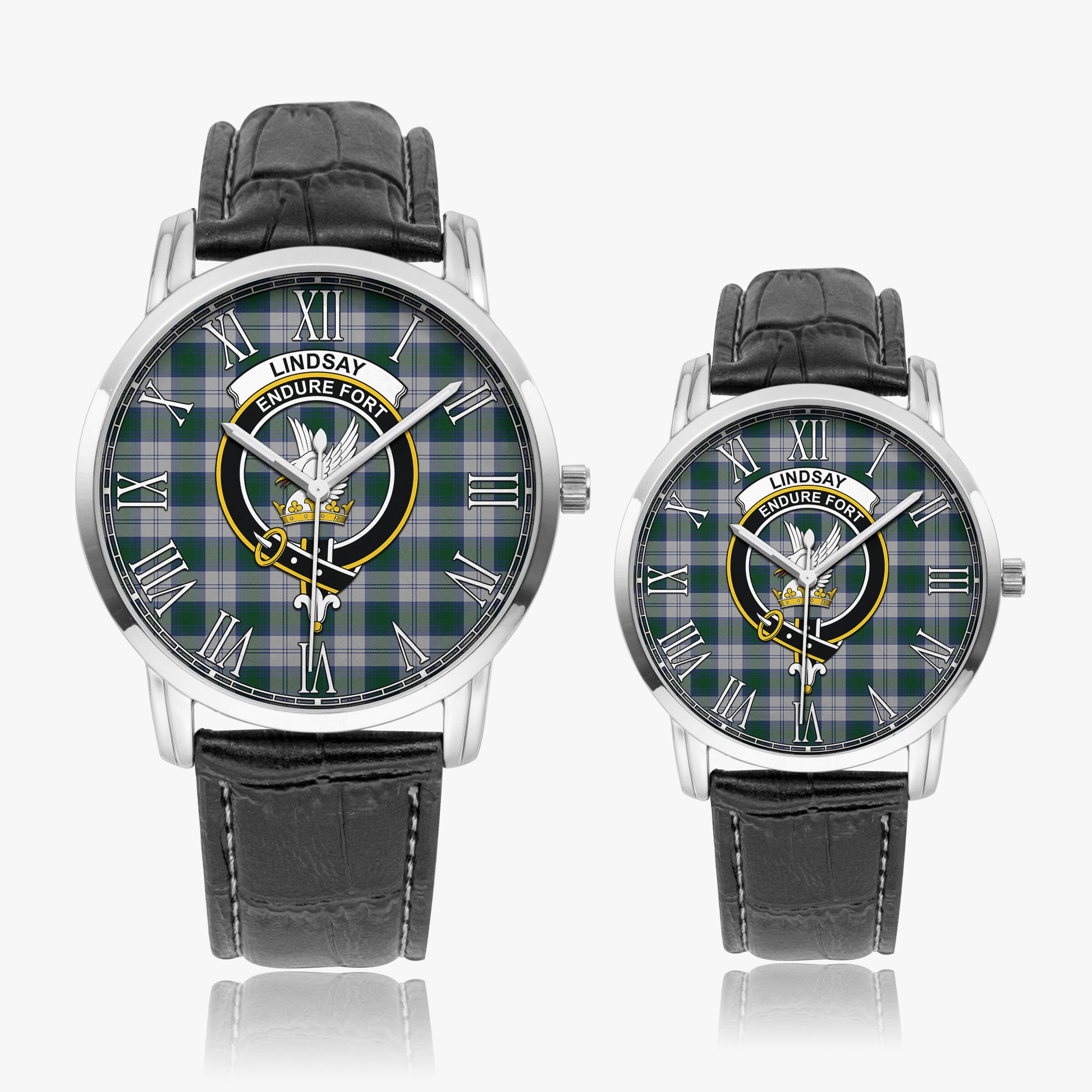 Lindsay Dress Tartan Family Crest Leather Strap Quartz Watch - Tartanvibesclothing