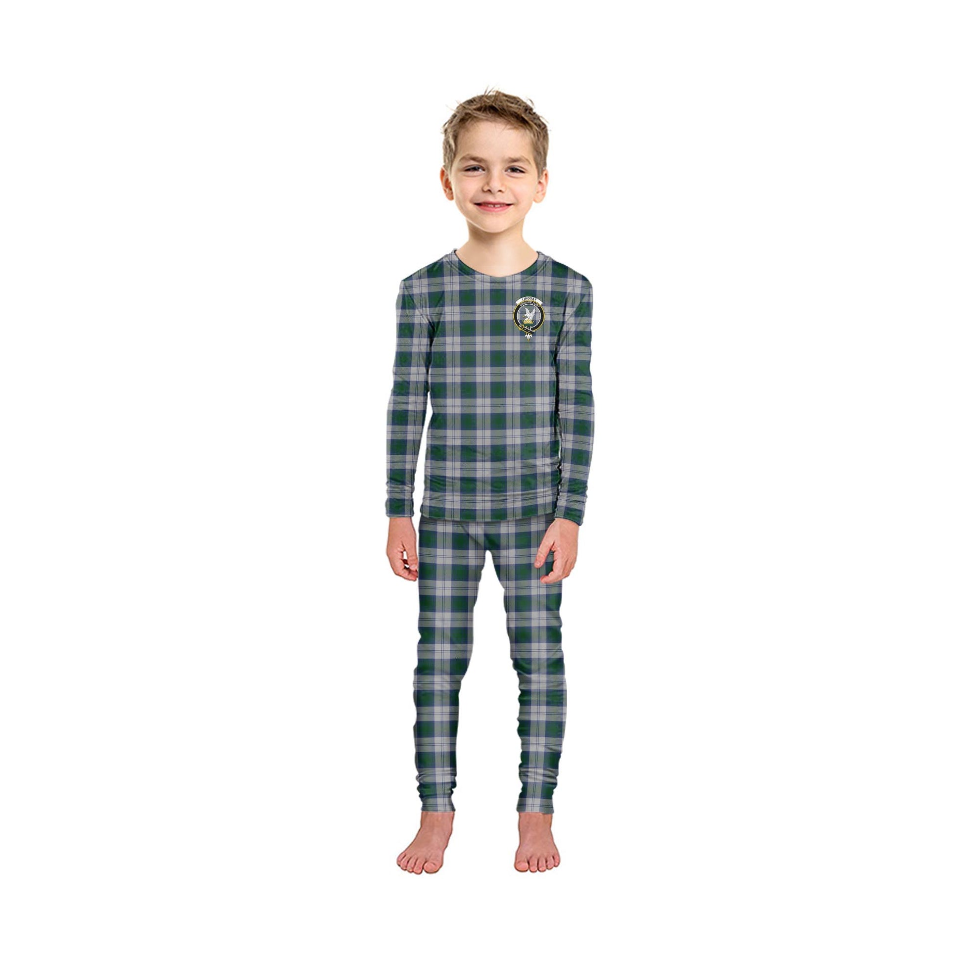 Lindsay Dress Tartan Pajamas Family Set with Family Crest - Tartanvibesclothing