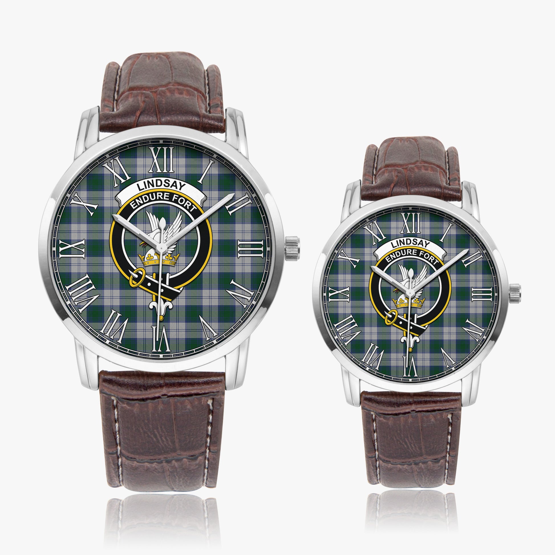 Lindsay Dress Tartan Family Crest Leather Strap Quartz Watch - Tartanvibesclothing