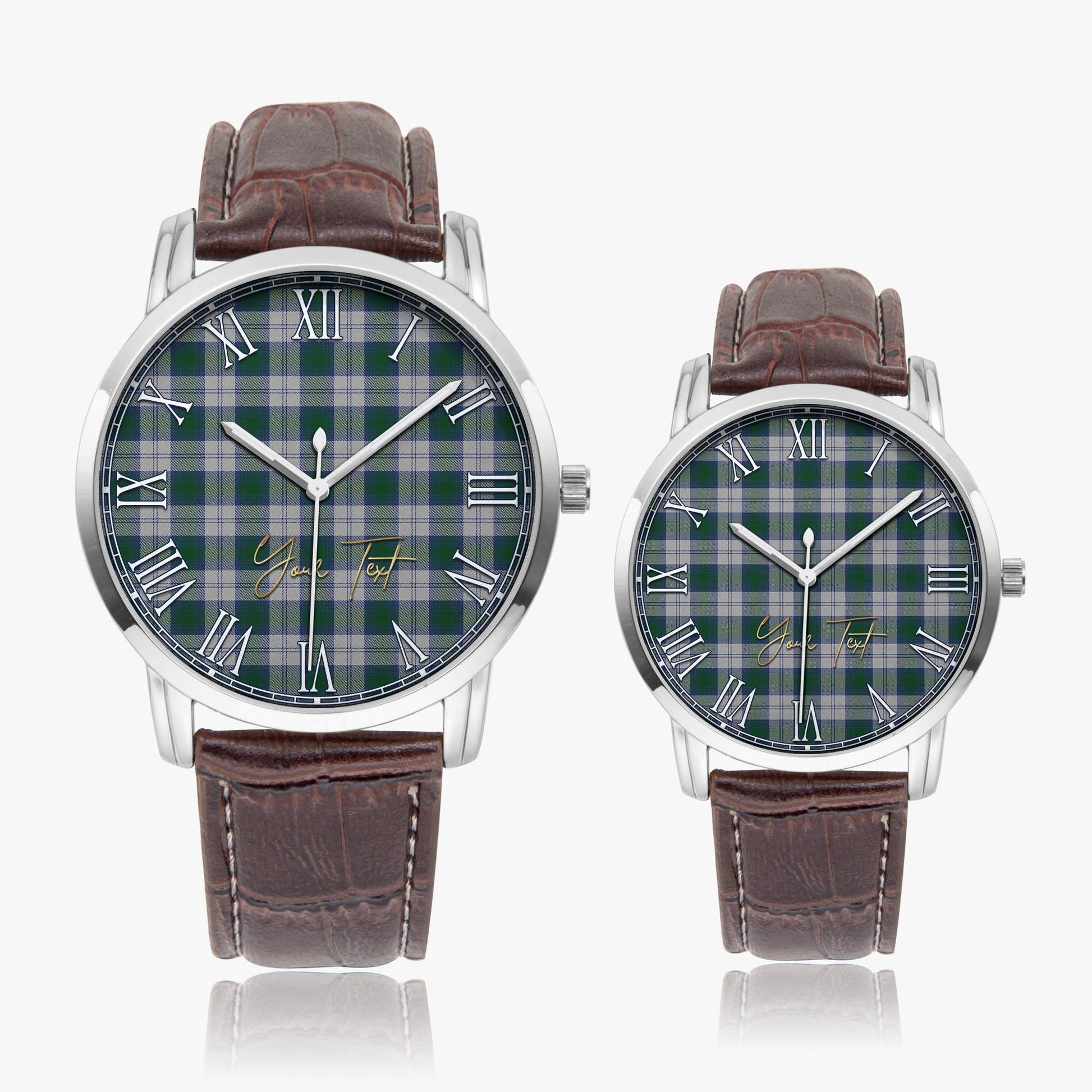 Lindsay Dress Tartan Personalized Your Text Leather Trap Quartz Watch Wide Type Silver Case With Brown Leather Strap - Tartanvibesclothing