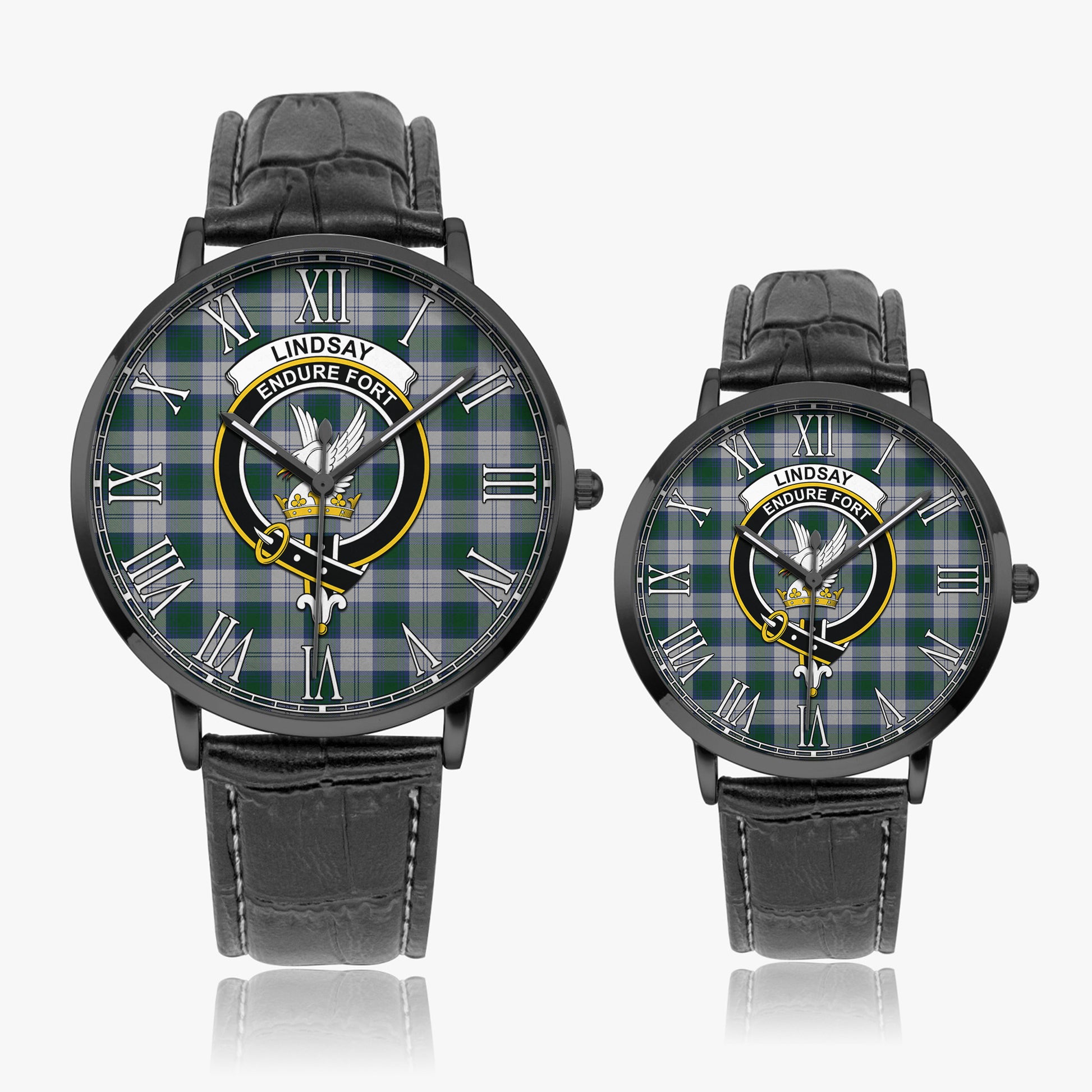 Lindsay Dress Tartan Family Crest Leather Strap Quartz Watch - Tartanvibesclothing