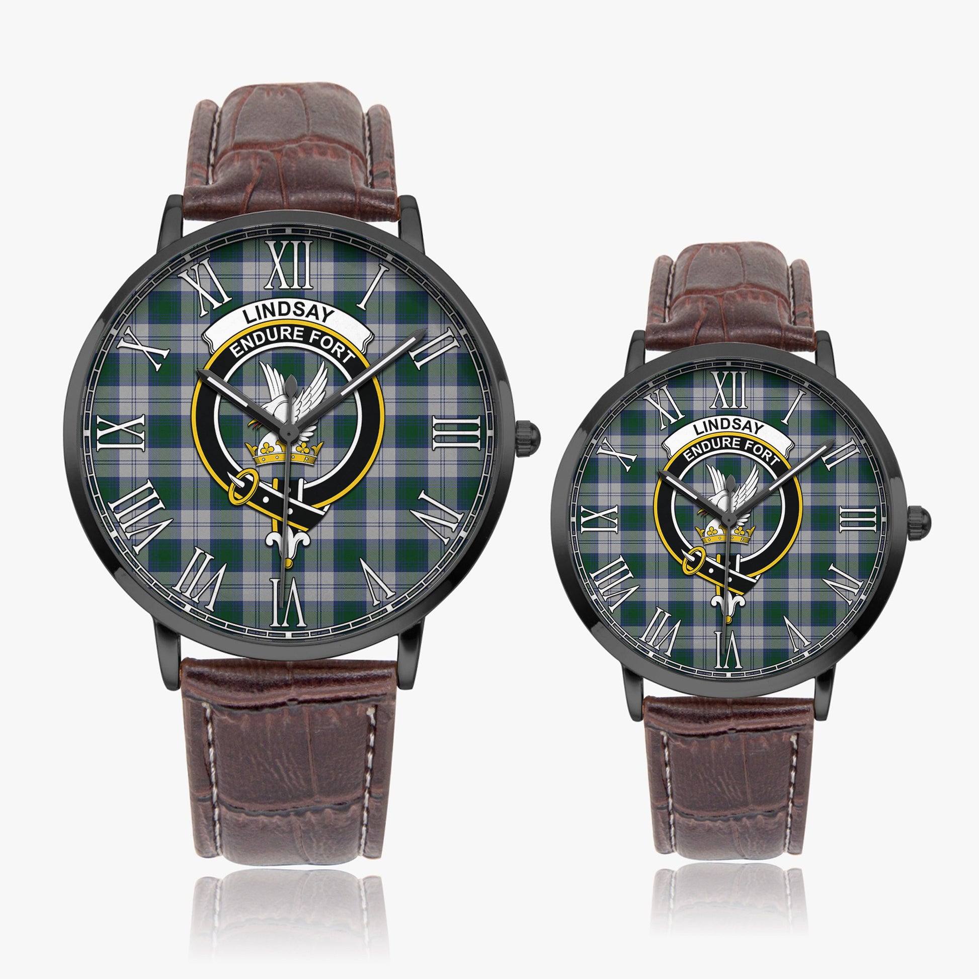 Lindsay Dress Tartan Family Crest Leather Strap Quartz Watch - Tartanvibesclothing