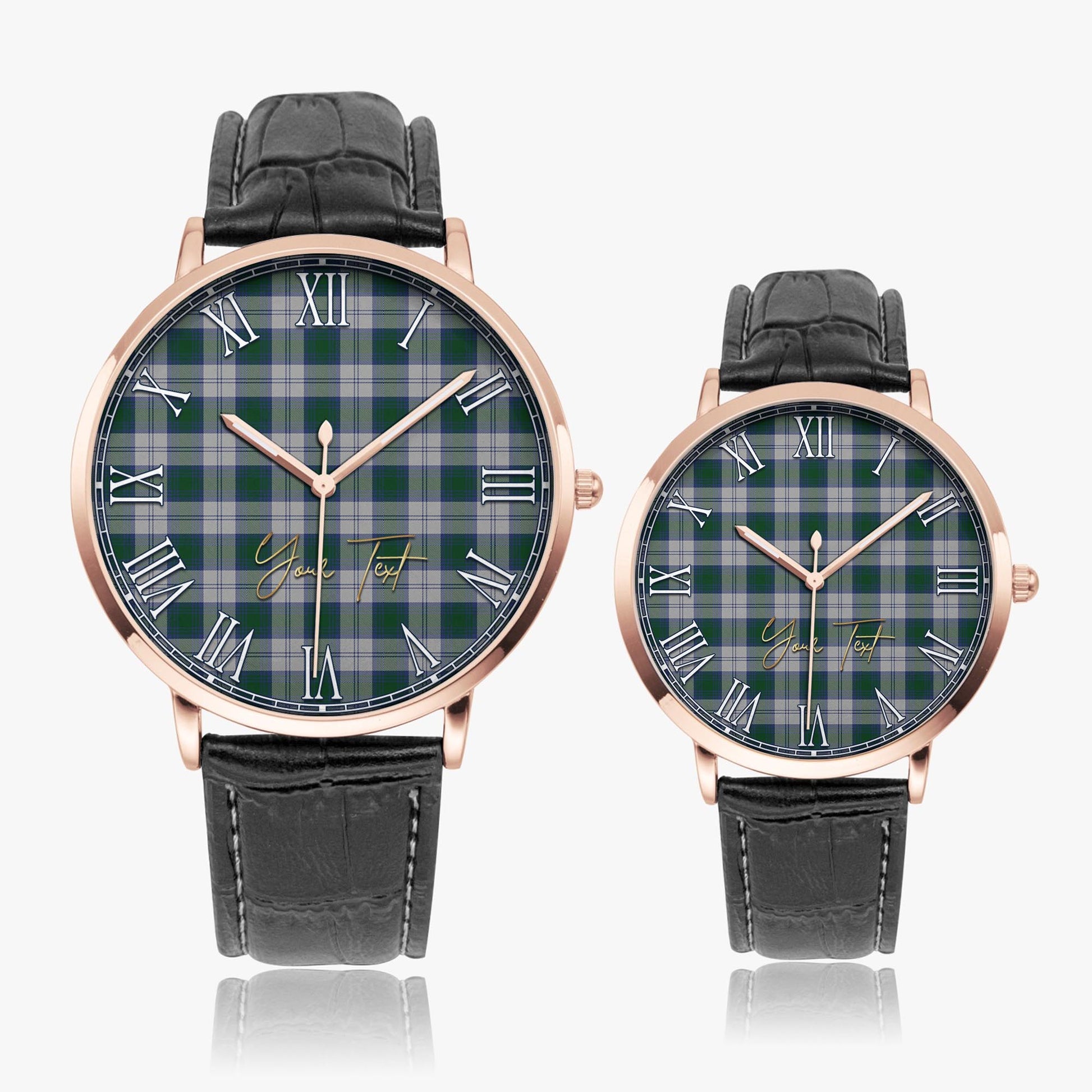 Lindsay Dress Tartan Personalized Your Text Leather Trap Quartz Watch Ultra Thin Rose Gold Case With Black Leather Strap - Tartanvibesclothing