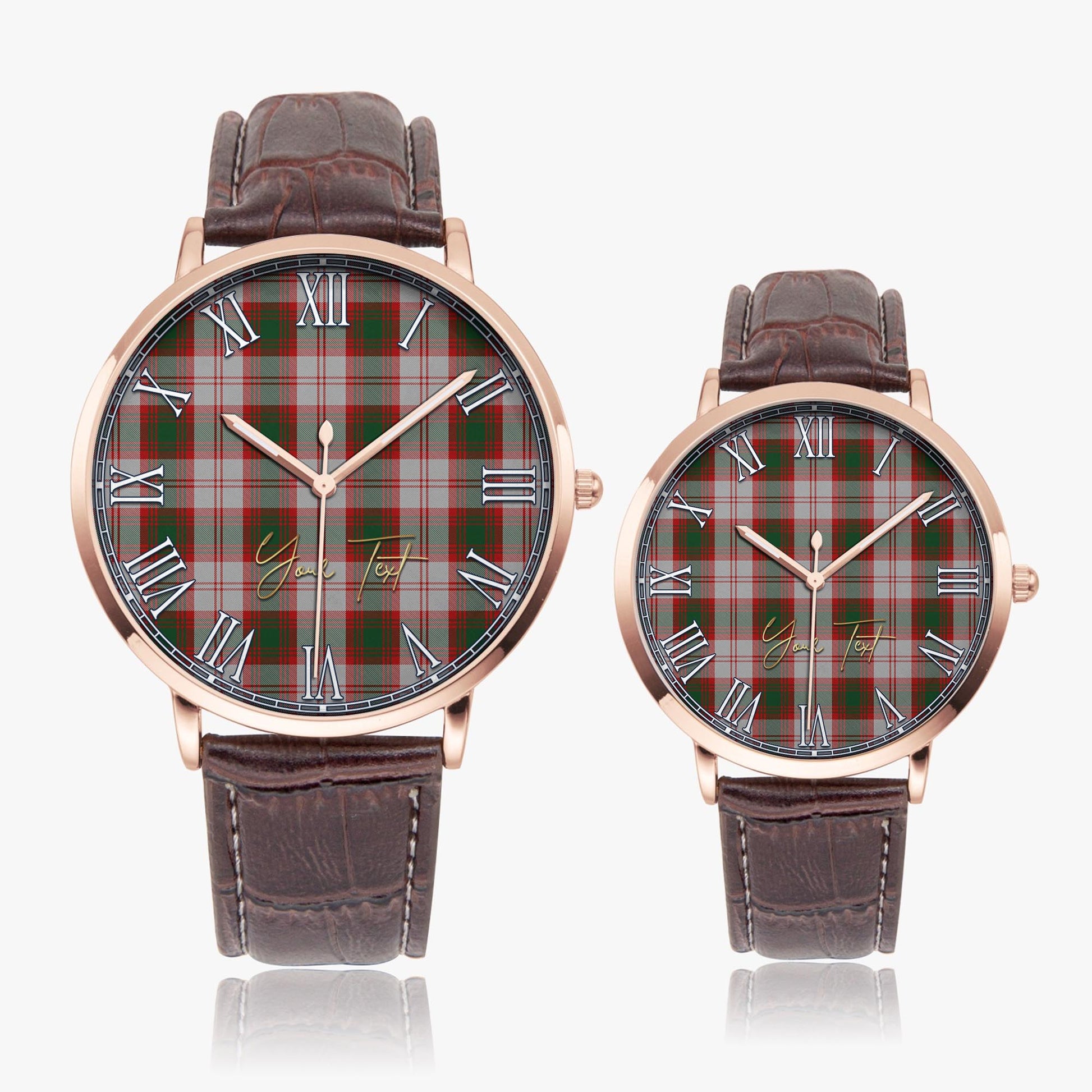 Lindsay Dress Red Tartan Personalized Your Text Leather Trap Quartz Watch Ultra Thin Rose Gold Case With Brown Leather Strap - Tartanvibesclothing