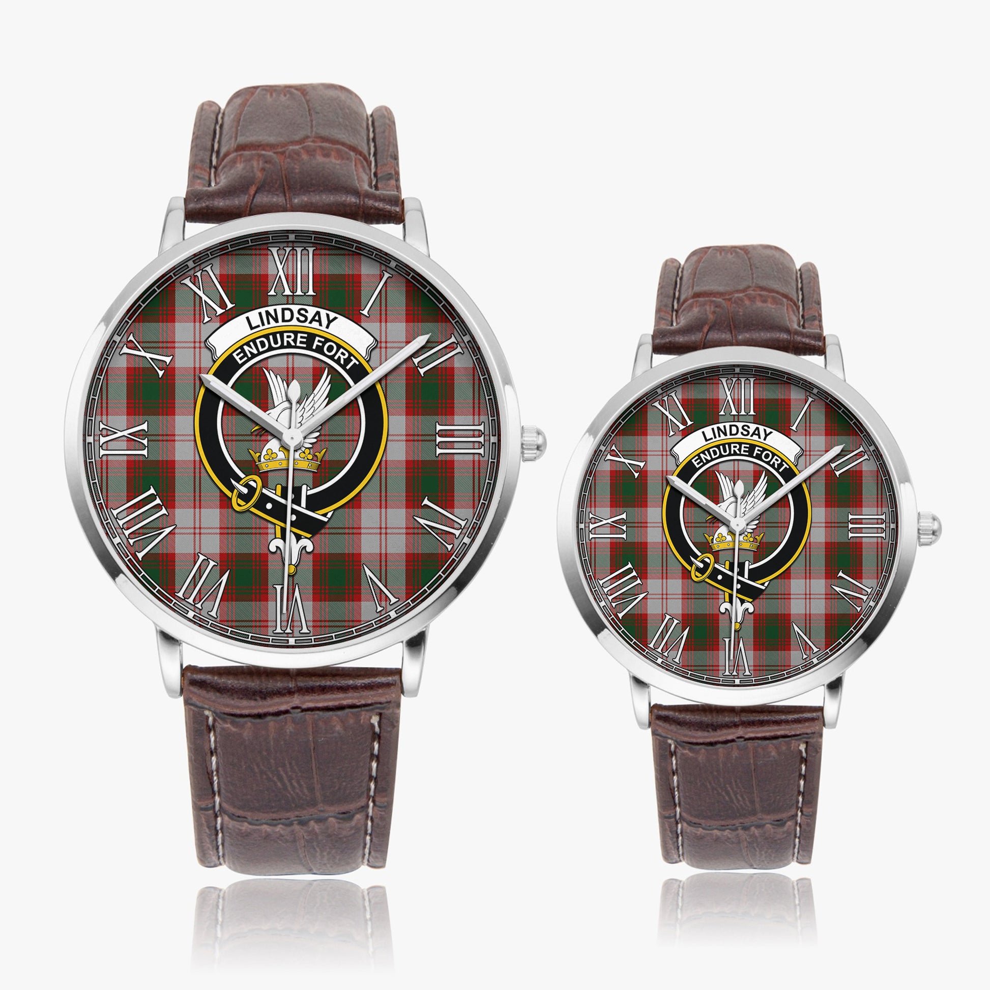 Lindsay Dress Red Tartan Family Crest Leather Strap Quartz Watch - Tartanvibesclothing