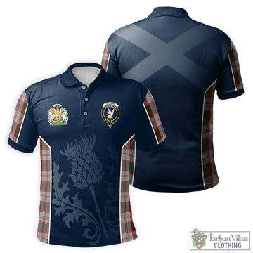 Lindsay Dress Red Tartan Men's Polo Shirt with Family Crest and Scottish Thistle Vibes Sport Style