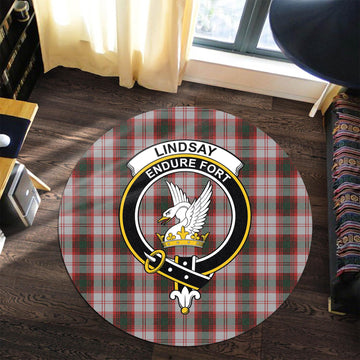 Lindsay Dress Red Tartan Round Rug with Family Crest