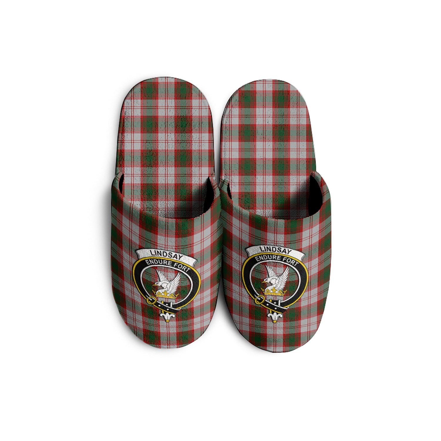 Lindsay Dress Red Tartan Home Slippers with Family Crest - Tartanvibesclothing