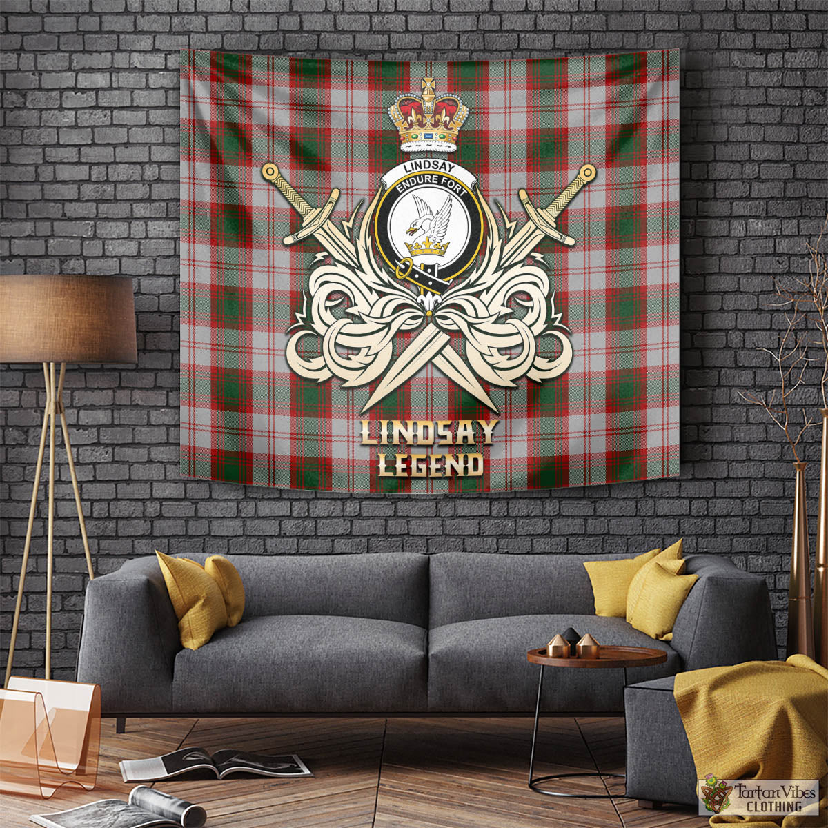 Tartan Vibes Clothing Lindsay Dress Red Tartan Tapestry with Clan Crest and the Golden Sword of Courageous Legacy