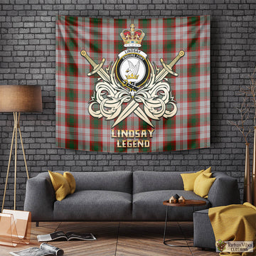 Lindsay Dress Red Tartan Tapestry with Clan Crest and the Golden Sword of Courageous Legacy