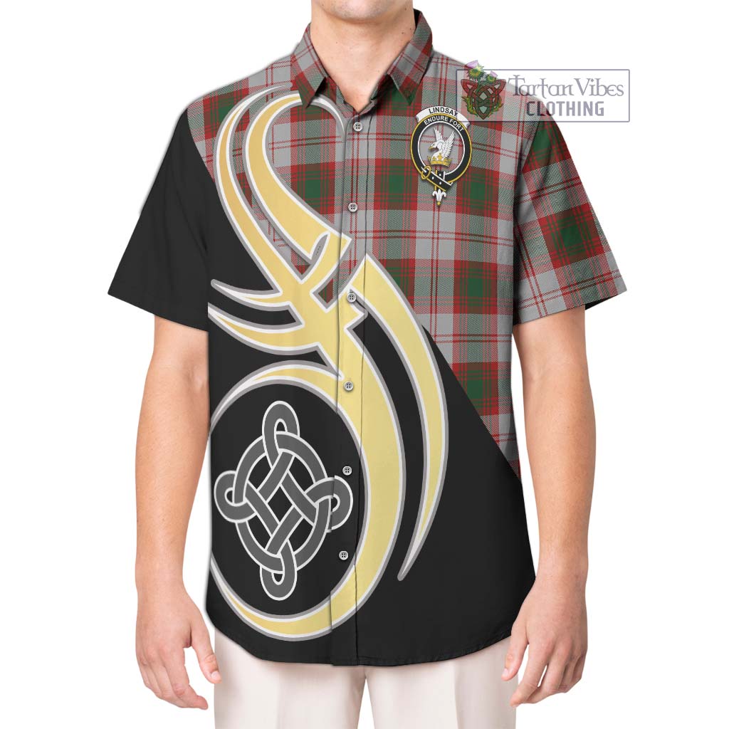 Lindsay Dress Red Tartan Short Sleeve Button Shirt with Family Crest and Celtic Symbol Style Kid - Tartan Vibes Clothing