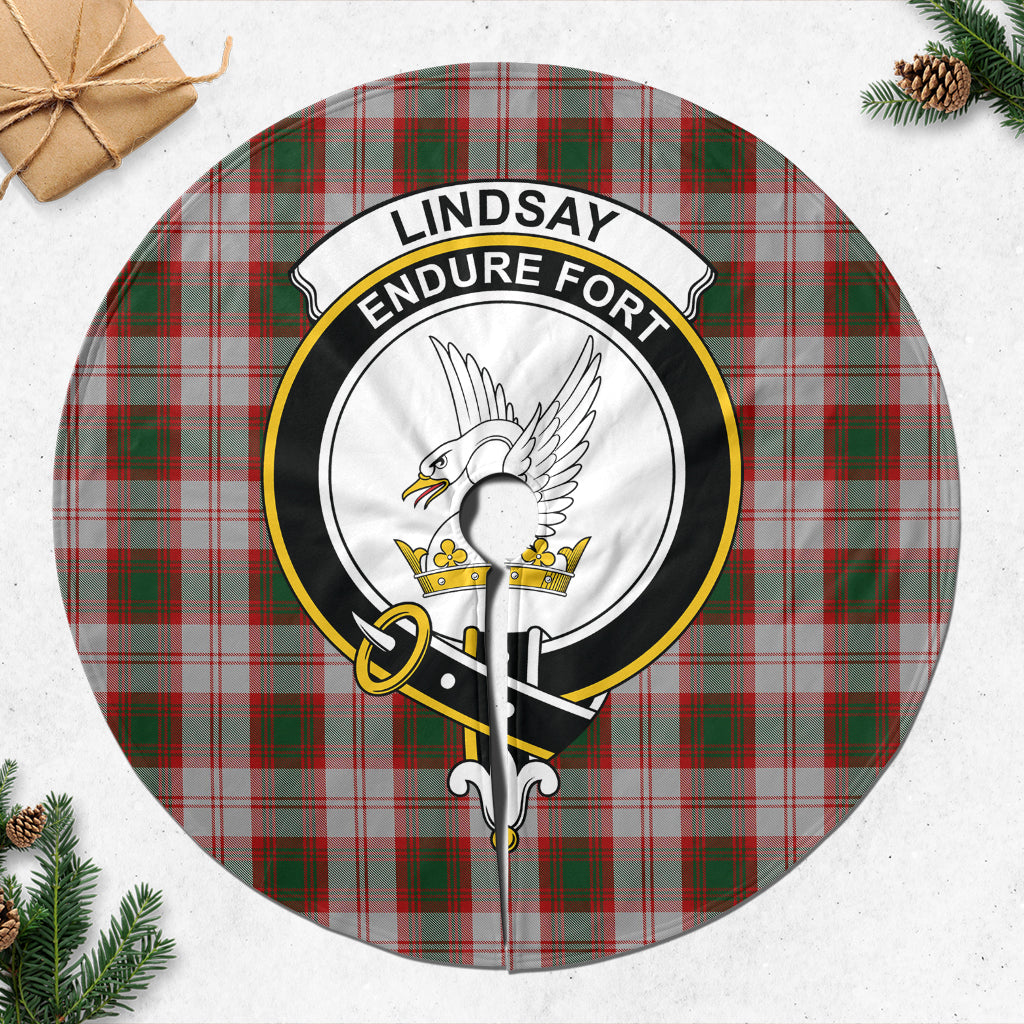 Lindsay Dress Red Tartan Christmas Tree Skirt with Family Crest - Tartanvibesclothing