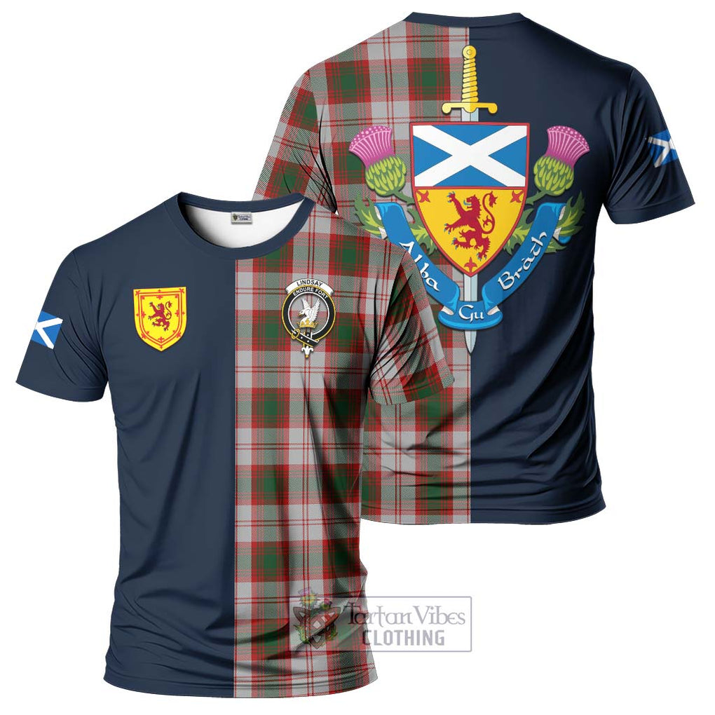 Tartan Vibes Clothing Lindsay Dress Red Tartan T-Shirt Alba with Scottish Lion Royal Arm Half Style