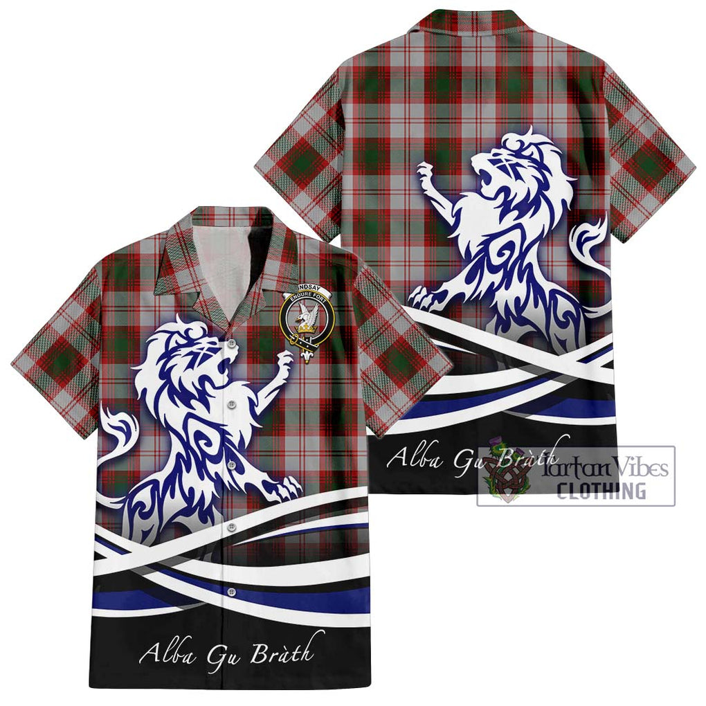 Lindsay Dress Red Tartan Short Sleeve Button Shirt with Alba Gu Brath Regal Lion Emblem Kid - Tartanvibesclothing Shop