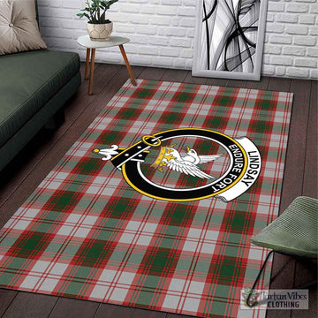 Lindsay Dress Red Tartan Area Rug with Family Crest